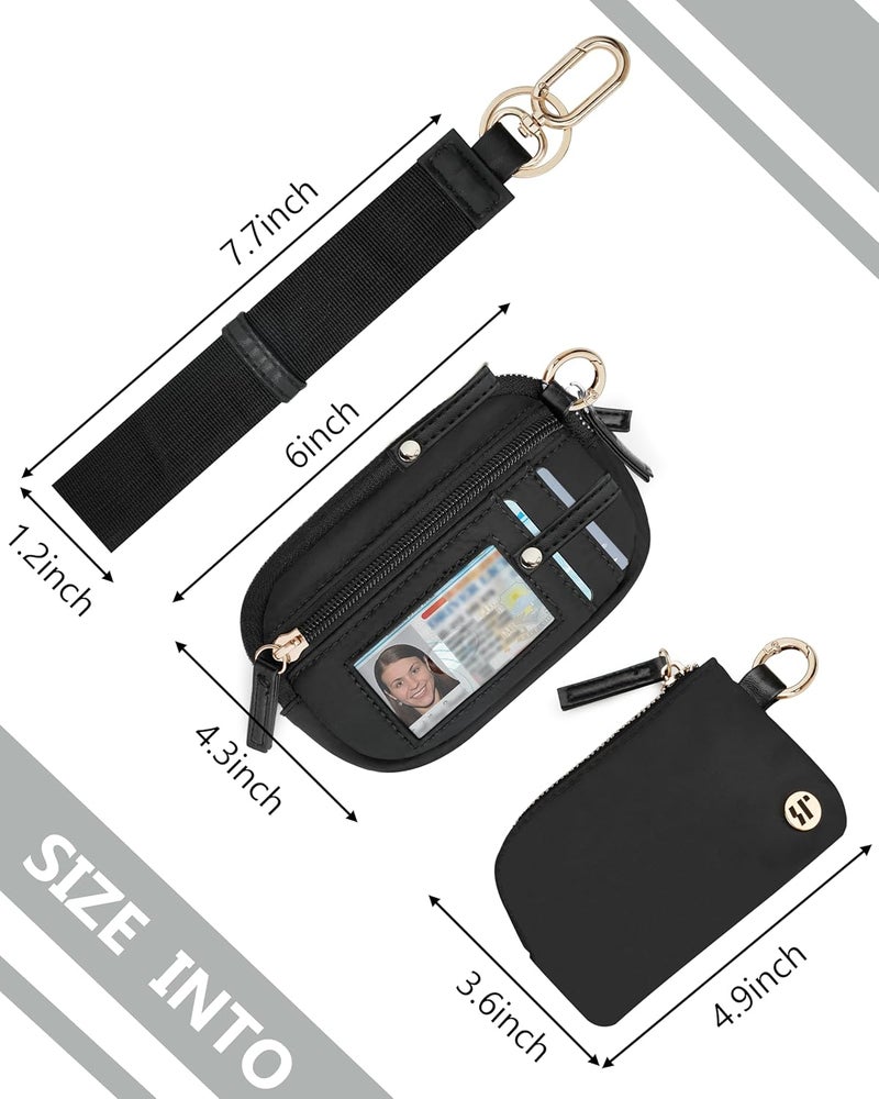 Sunpour Store Nylon Wallet Wristlet for Women,RFID Wallet Keychain Women,Small Wallets Woman with Wristlet,Coin Purse & Wrist Strap for Travel (Black Gold) - Image 2